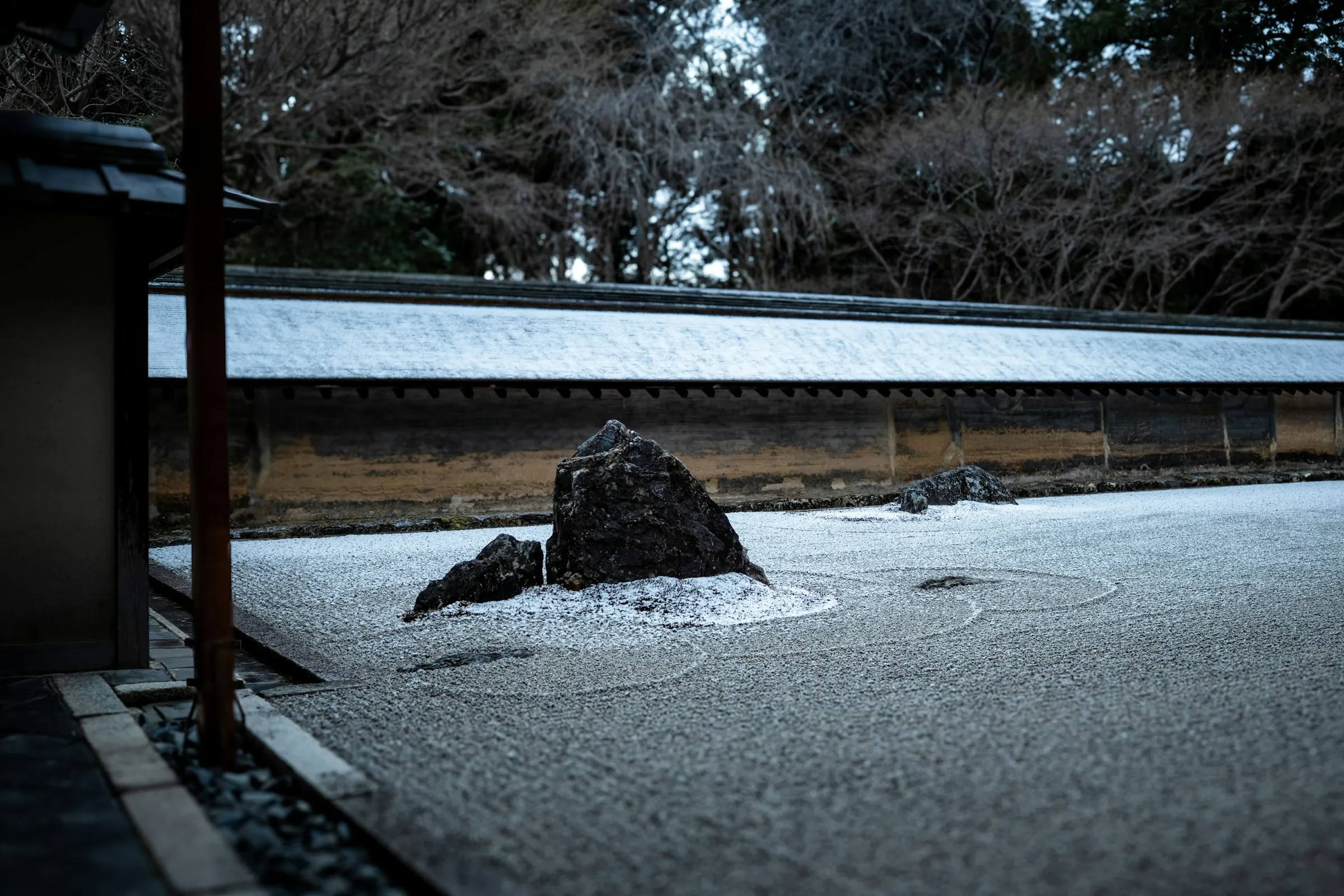 A bare winter temple garden in Kyoto