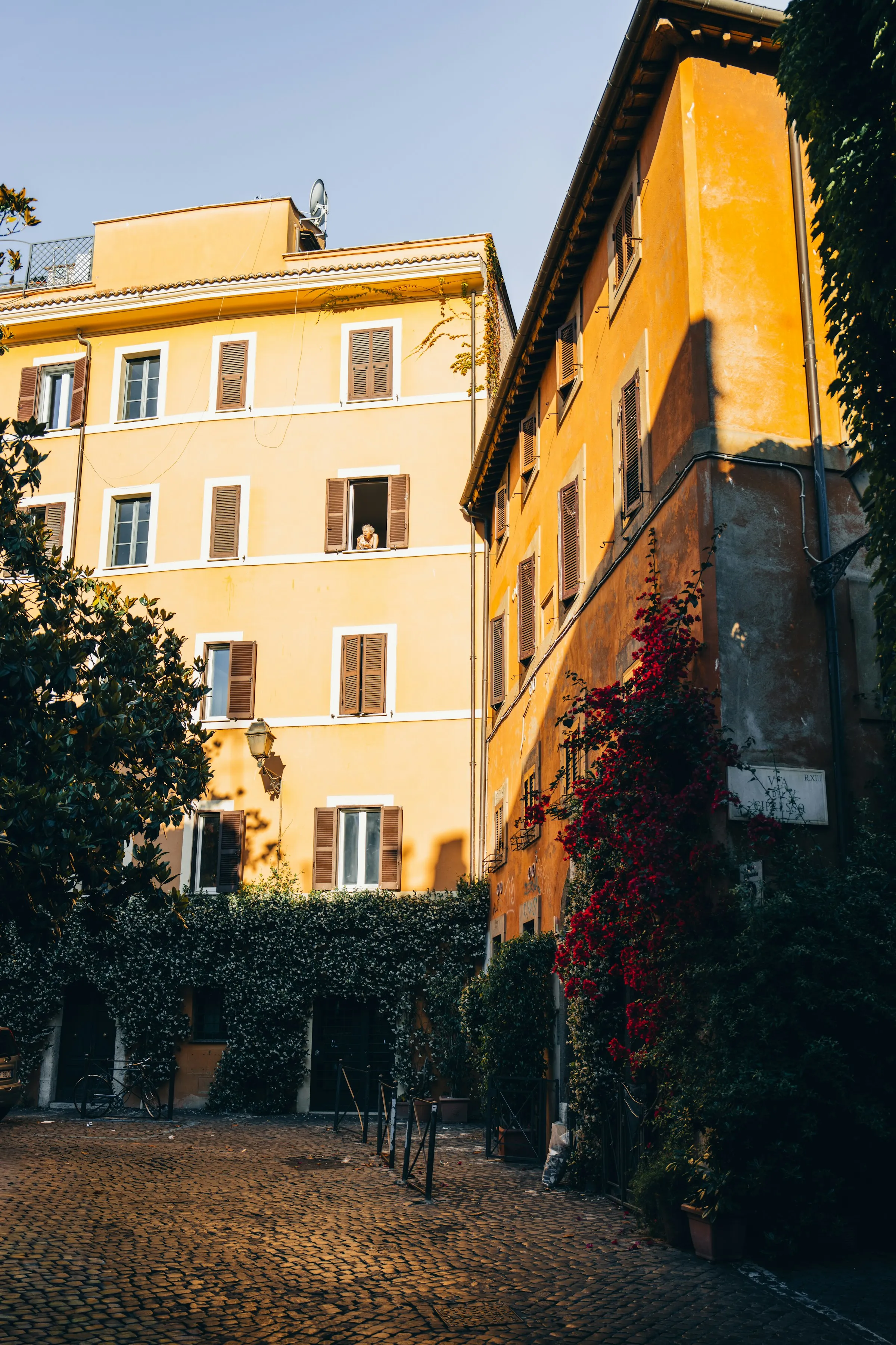 An old European city street in warm evening light